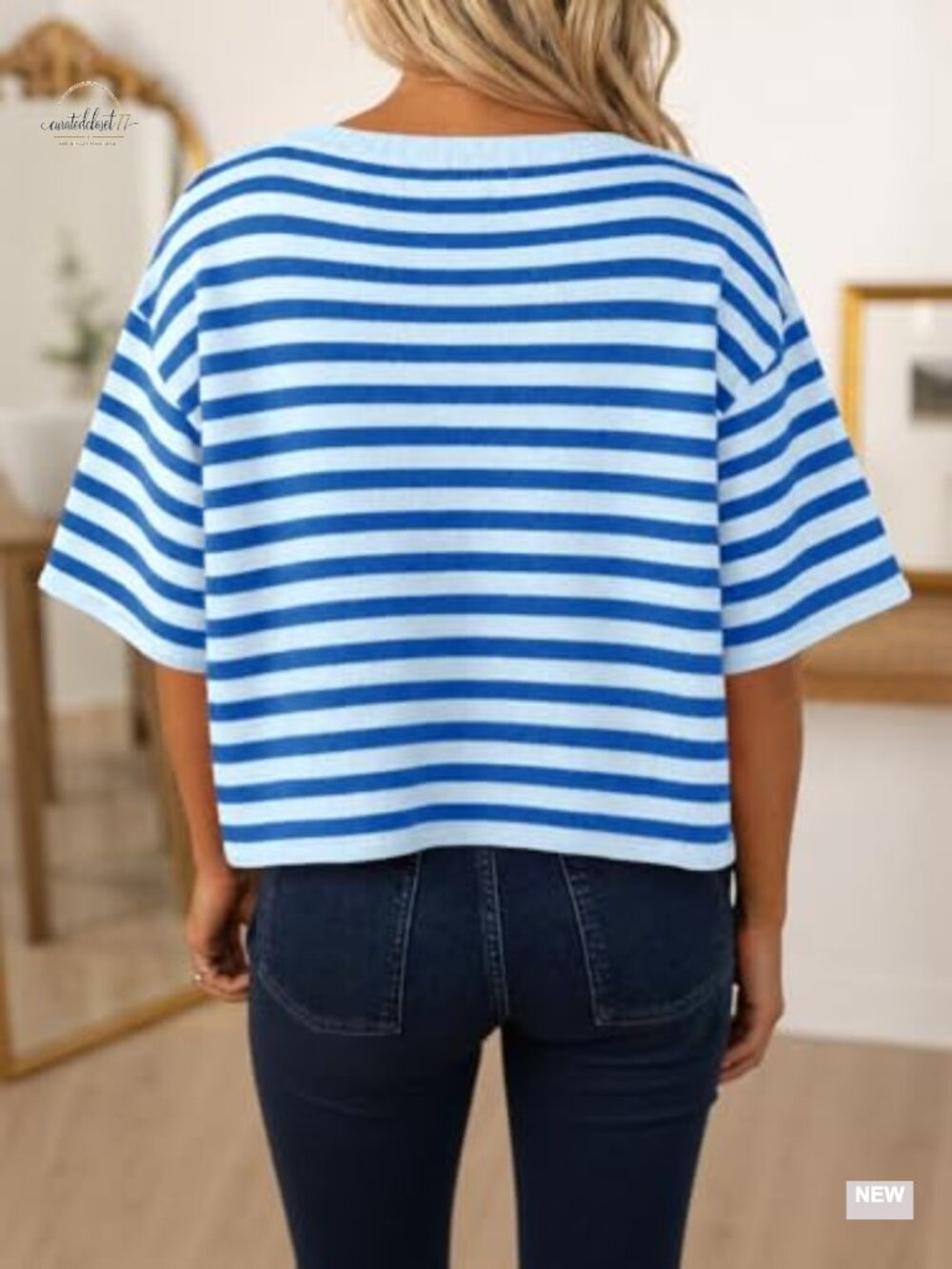 Short Sleeve Cropped Striped Button Down Oversized Lightweight Knit Cardigan - Picture 5 of 6